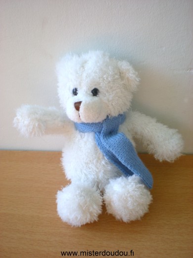L dake Ours Blanc echarpe bleue - Très bon état