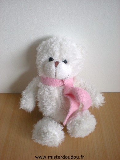 L dake Ours Blanc echarpe rose - Très bon état