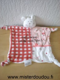 Ours Mon doudou comme autrefois rouge rose blanc motifs fleurs carreaux rouges La compagnie des petits