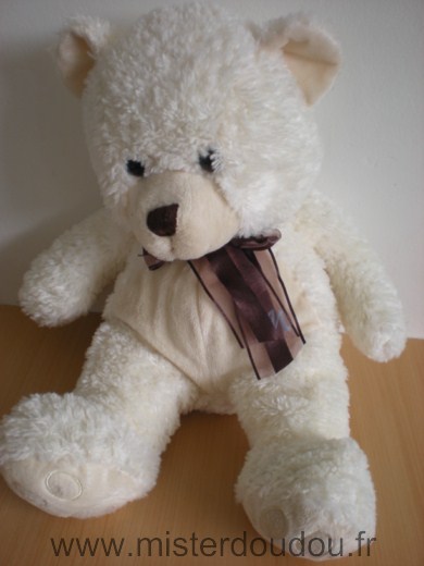 Marionnaud Ours Blanc beige ruban marron - Très bon état