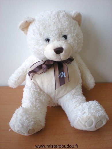 Marionnaud Ours Blanc beige ruban marron - Très bon état