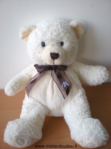 Marionnaud Ours Ecru beige ruban marron - Très bon état