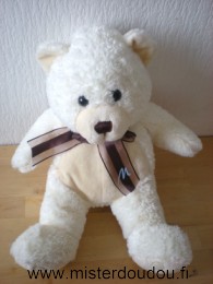 Marionnaud Ours Ecru rond beige noeud marron - Très bon état