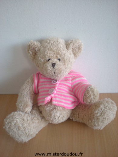 Ours Beige pull tricot rayé rose Marque Inconnue