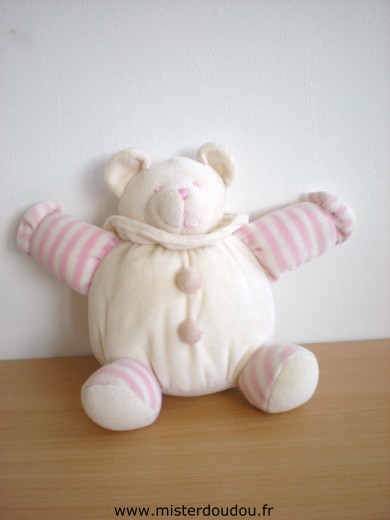 Marque Inconnue Ours Ecru bras et pieds rayés ecru rose - Très bon état