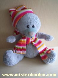 Marque Inconnue Ours Gris echarpe et bonnet multicolores - Très bon état