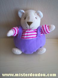 Marque Inconnue Ours Rayé rose blanc salopette mauve - Etat moyen