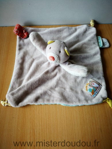 Moulin roty Ours Beige dessous raye biscotte et pompon - Très bon état