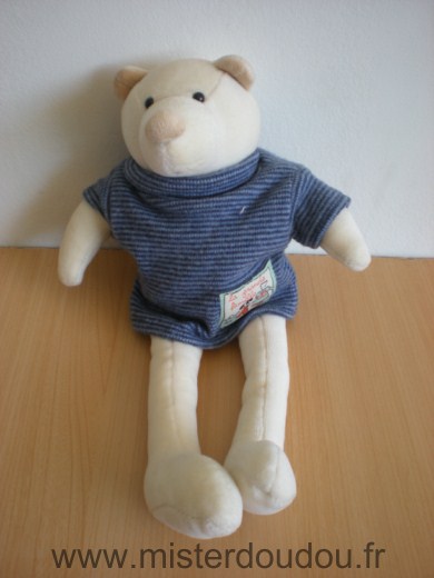 Moulin roty Ours Blanc pull raye bleu la grande famille - Très bon état