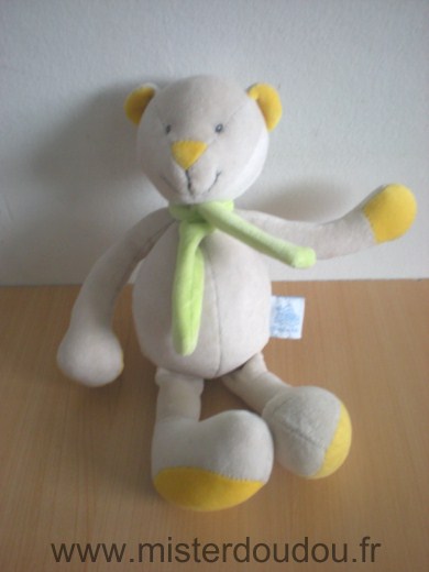 Moulin roty Ours Ecru jaune echarpe verte - Très bon état