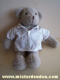 Ours Marron chemise rayée beige écru Moulin roty