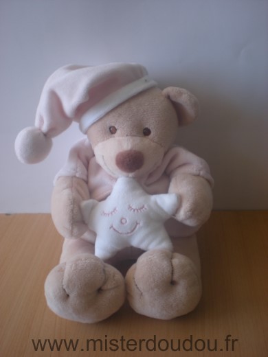 Nattou Ours Beige rose etoile - Très bon état