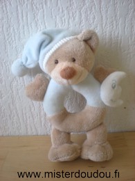 Nattou Ours Marron bonnet bleu lune - Très bon état