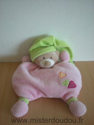 Ours Rose coeurs bonnet vert Nattou