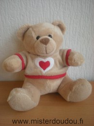 Ours Beige pull amovible coeur rouge Nicotoy