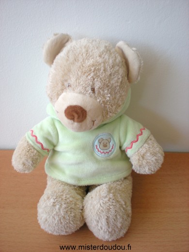 Ours Beige pull vert à capuche Nicotoy