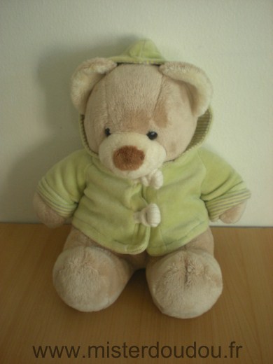 Ours Beige veste verte a capuche Nicotoy