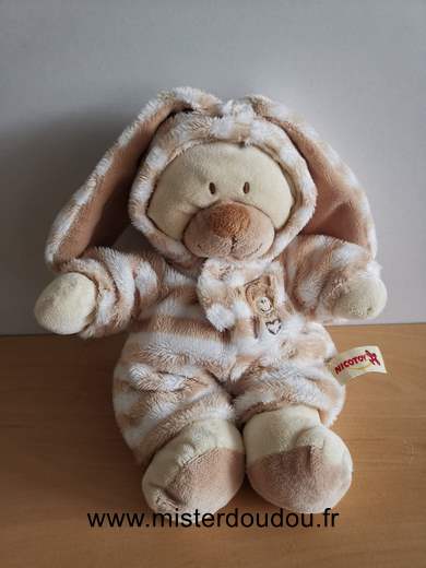 Nicotoy Ours Ours beige deguise en lapin beige raye - Très bon état
