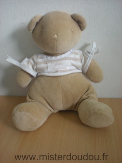Nounours Ours Beige thist rayé blanc beige - Très bon état