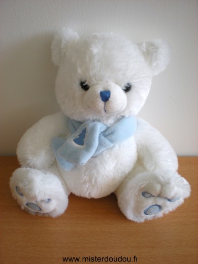Ours Blanc echarpe bleue avec un sapin Nounours