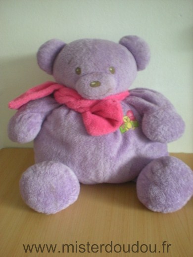 Nounours Ours Mauve echarpe rose papillon - Très bon état