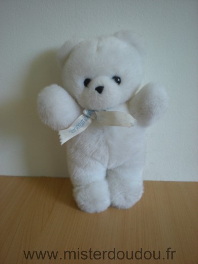 Nounours Ours Peluche blanc billes pour les yeux noirs - Très bon état