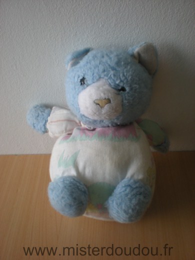 Ours Peluche bleu tissus blanc motifs Nounours