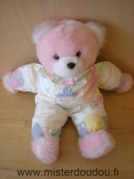 Ours Peluche rose tissus blanc motifs Nounours
