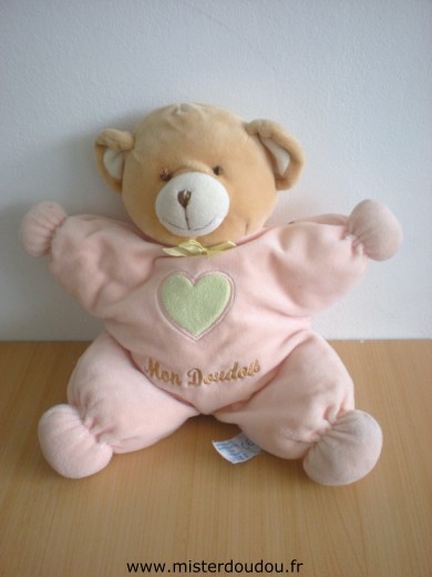 Ours Rose coeur jaune brodé mon doudou Nounours