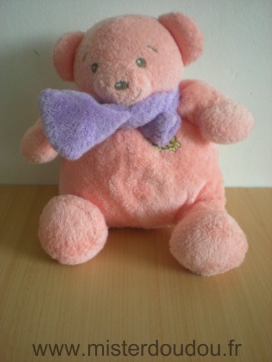 Nounours Ours Rose echarpe mauve motif abeille - Très bon état