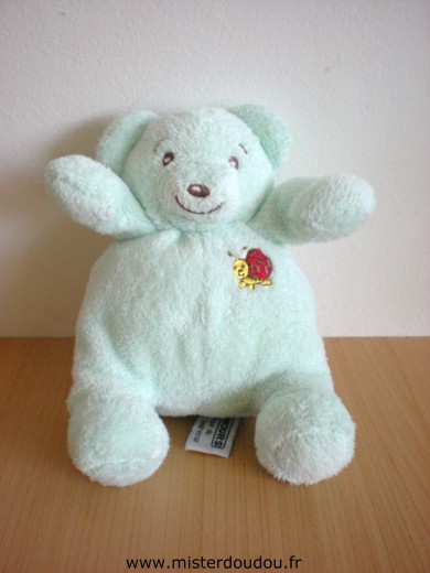 Ours Vert avec coccinelle rouge brodée Nounours