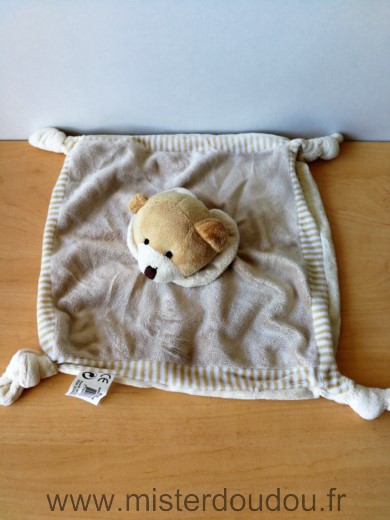 Playkids Ours Beige ecru bords rayé caramel - Très bon état