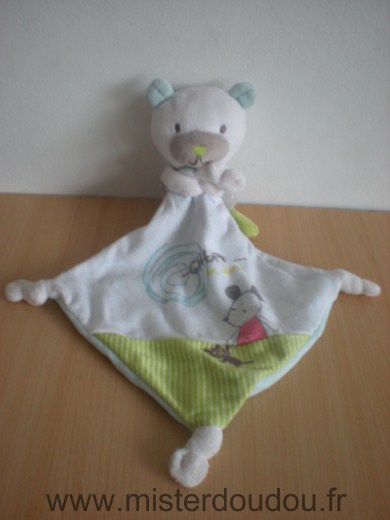 Pommette Ours Blanc gris bleu motif souris - Très bon état