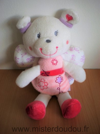 Pommette Ours Robe rose fleurs ailes papillon - Très bon état