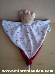 Siplec Ours Tissus blanc coeurs roses devant, velour rouge derriere - Très bon état