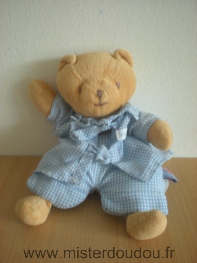 Sucre d orge Ours Beige pyjama vichy bleu - Bon état
