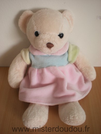 Systeme u Ours Beige robe rose bleue - Très bon état