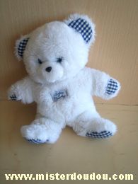 Ours Blanc en peluche yeux bleus Tartine et chocolat