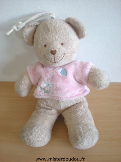 Ours Beige tshirt rose avec motifs fleur papillon Tex