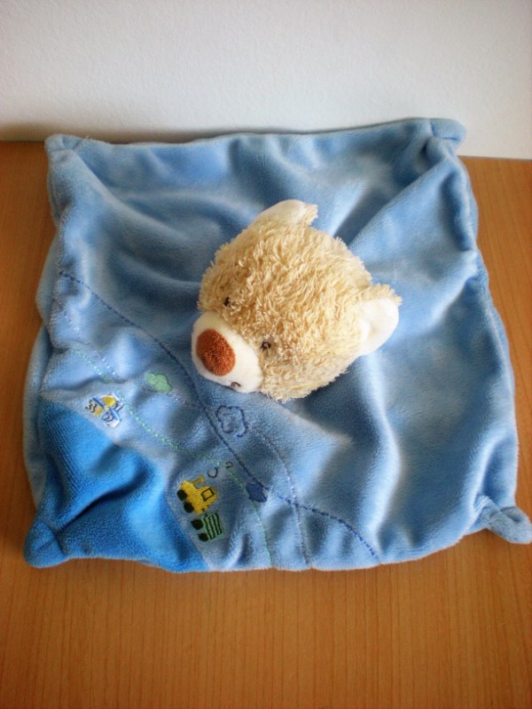 Ours Bleu beige train cubes Tex