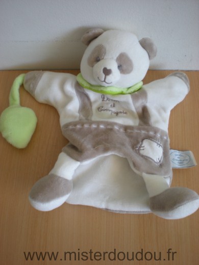 Panda Beige blanc feuille verte Doudou et compagnie
