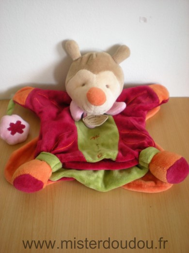 Doudou et compagnie Papillon Miloo rouge vert ailes orange - Très bon état