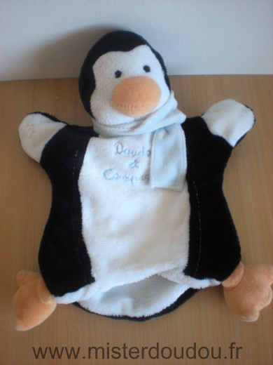 Doudou et compagnie Pingouin Noir blanc echarpe bleue - Très bon état