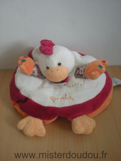 Doudou et compagnie Poule Poupilou blanc rouge orange - Très bon état