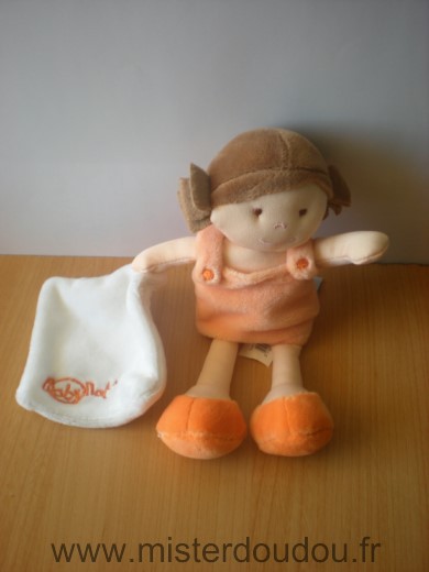 Baby nat Poupée Fille robe rose saumon orange mouchoir blanc - Très bon état