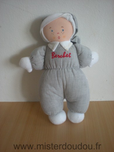 Berchet Poupée Gris blanc brodé "berchet" rouge - Très bon état