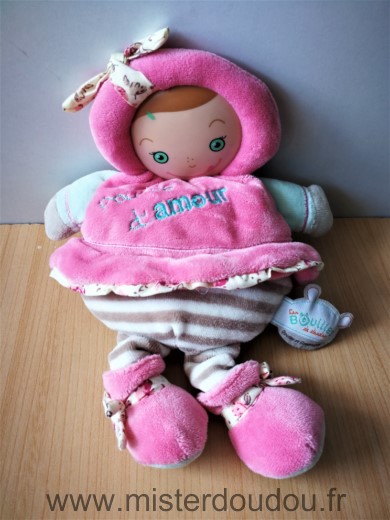 Doudou et compagnie Poupée Rose bleu poupee d amour - Très bon état