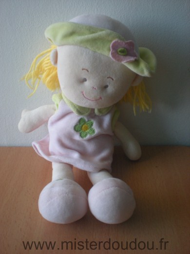 Maxita Poupée Robe rose fleur verte - Très bon état