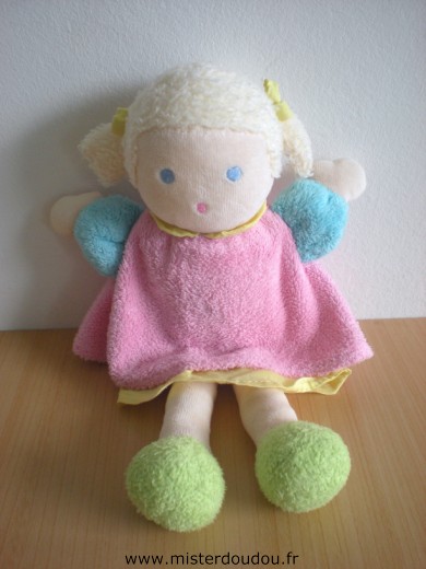 Nounours Poupée Robe rose jaune - Très bon état