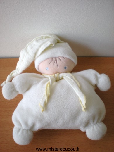 Nounours Poupée Tissus eponge blanc, bonnet en lange blanc - Très bon état